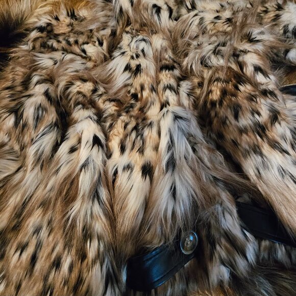 Majorelle S Faux Cheetah Fur Coat Faux Leather Accents Zippered Wildcat Soft - Picture 4 of 8
